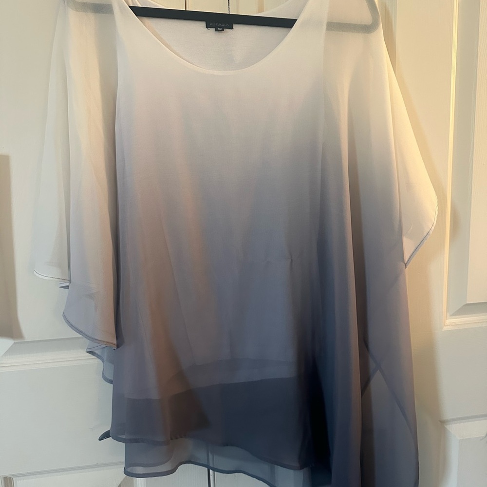 Komarov Asymmetrical Gray and White Blouse with Short Sleeves